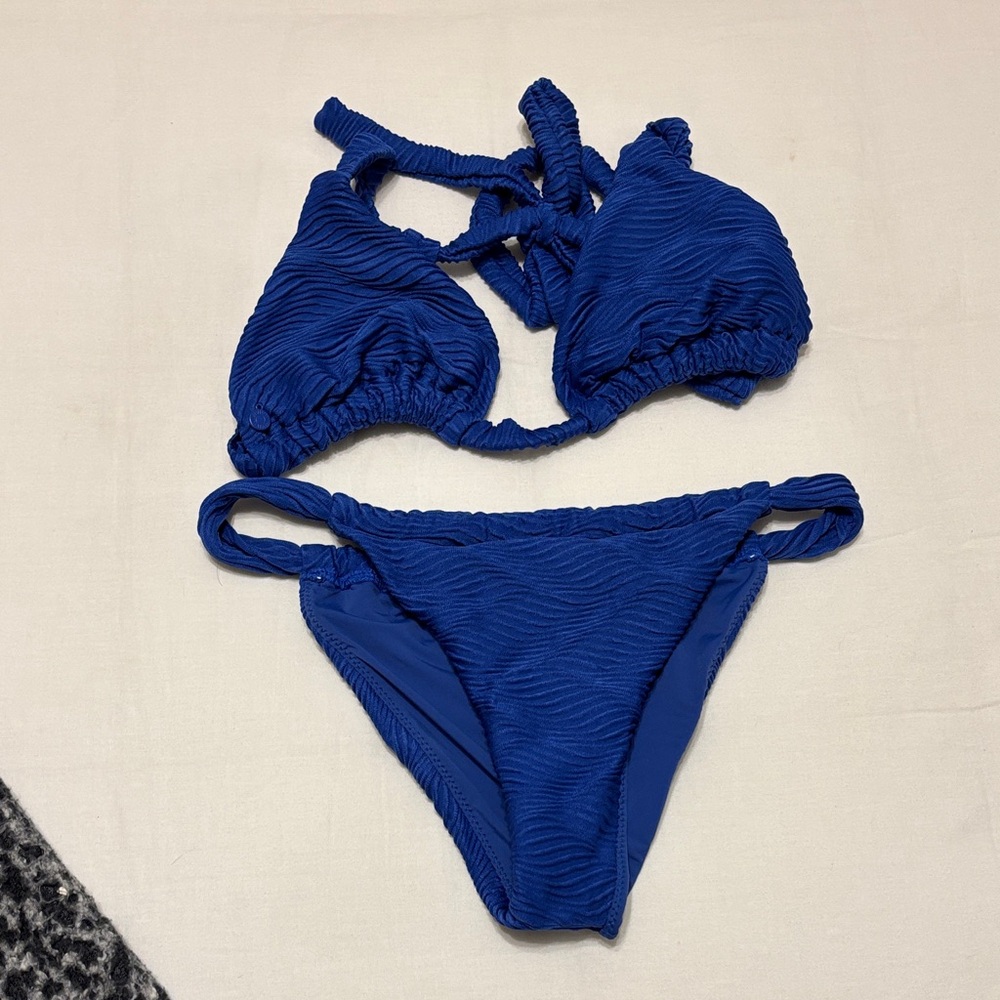 Blue Textured Bikini Set
